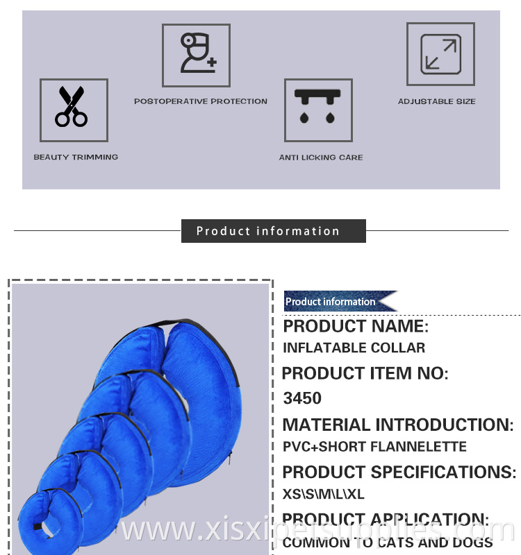 Dog Cat Protective Inflatable Collar Soft Pet Recovery Collar Does Not Block Vision E-Collar